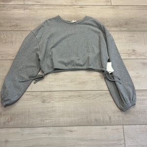 Open edit cropped grey sweatshirt